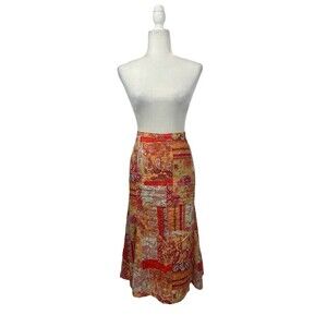 Patchwork Embroidered Midi Skirt BOHO Size 14 Lined Side Zip Christopher & Banks